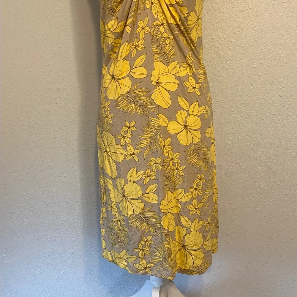 Tommy Bahama Yellow and Beige Floral Print Twist Front Sleeveless Dress Size S - Picture 3 of 8